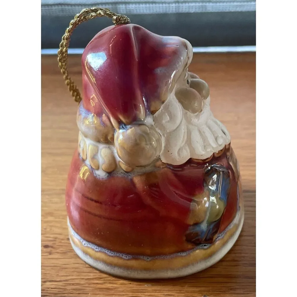Vintage Ceramic Santa Claus Bell Ornament Boot Clapper Christmas Decor